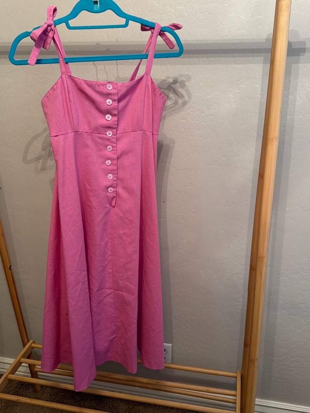Pink Tie-Shoulder Button-Front Dress